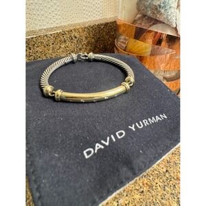 David Yurman Metro Diamond Two-Tone Cable Bracelet with Gold Bar